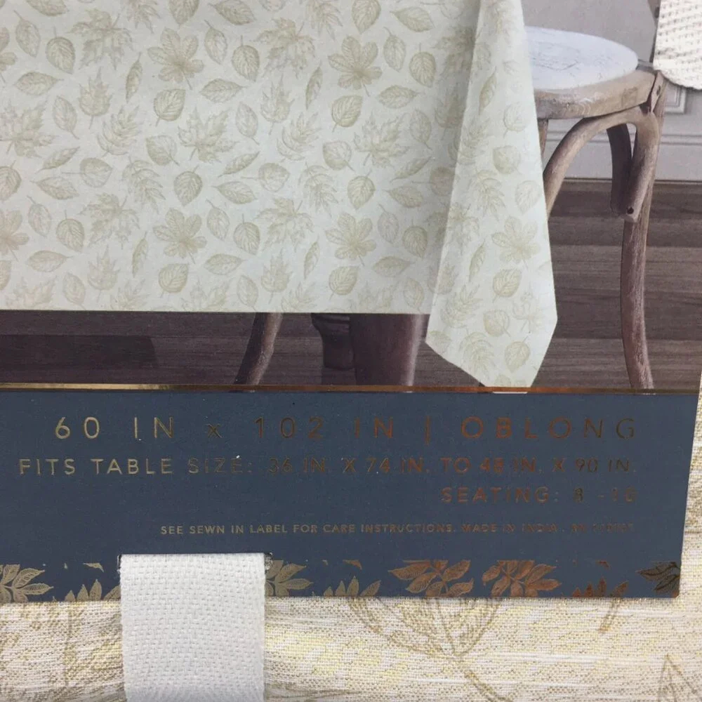 Envogue Harvest Fall Leaves Tablecloth 60x102 Gold Shimmer Tan Thanksgiving